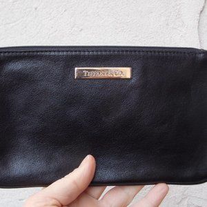 Tiffany & Co Flat Black Leather Zipper Pouch